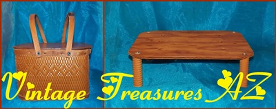 Image for Picnic Basket/Food Hamper Redmon Antique/Vintage ca pre-1950s Pie Shelf/Bench/Stool/Table Diamond Weave Pattern Decorative Home Storage <b><span style='color:red'>USPS STANDARD POST SHIPPING INCLUDED – DOMESTIC ORDERS ONLY!</span></b><span style='color:purple'>